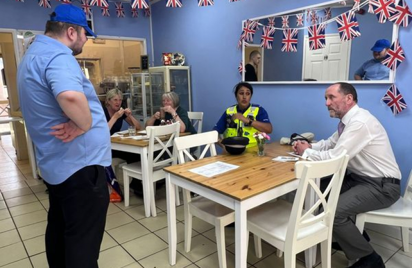 Eddie and PCSO Lally in Living Water Cafe