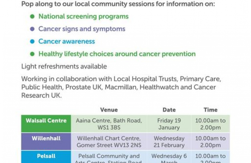 cancer awareness sessions across Walsall