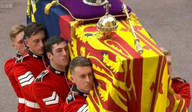 The Queen's coffin being carried